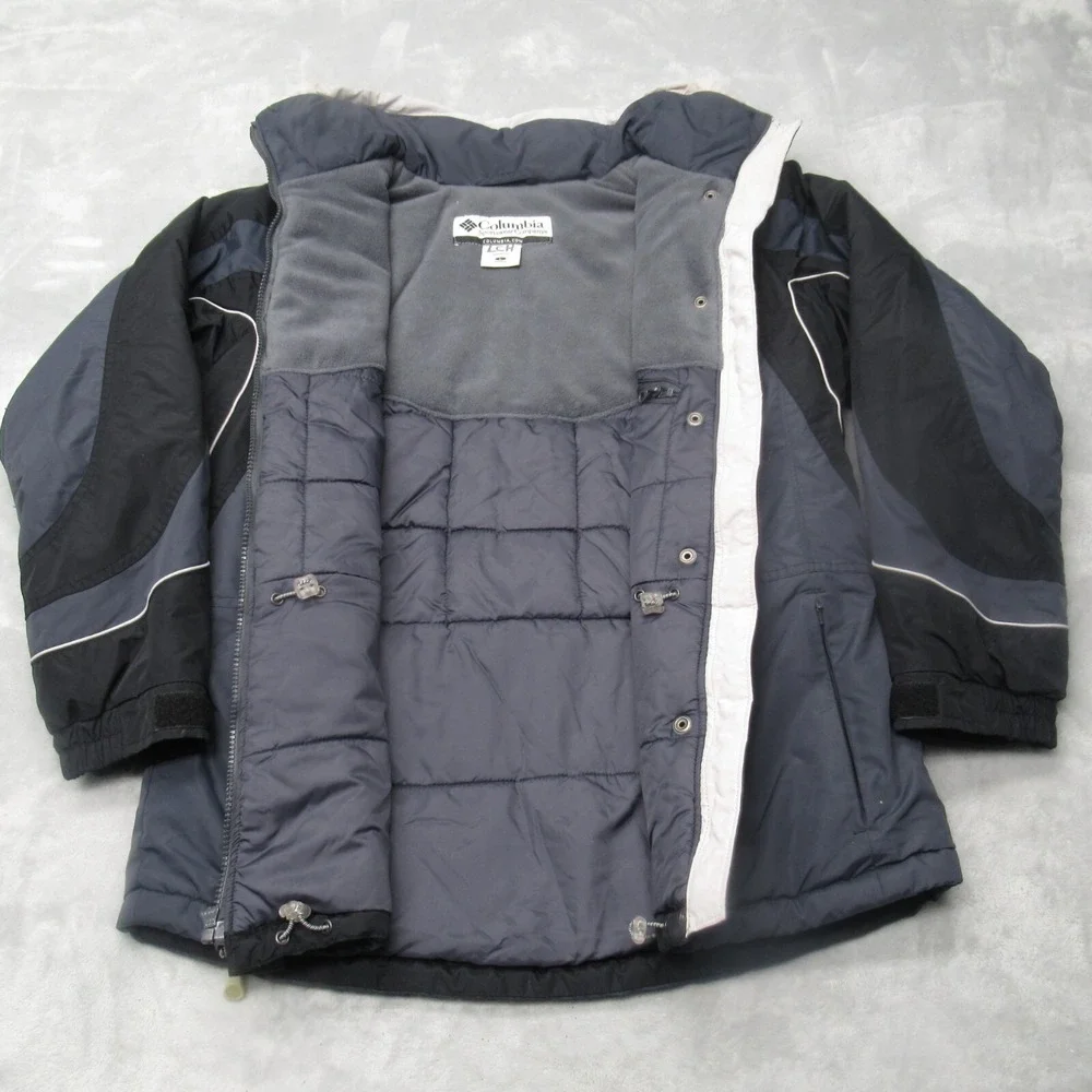 Columbia Jacket Women Large Blue Colorblock Insulated Snap Zip Parka Winter Ski